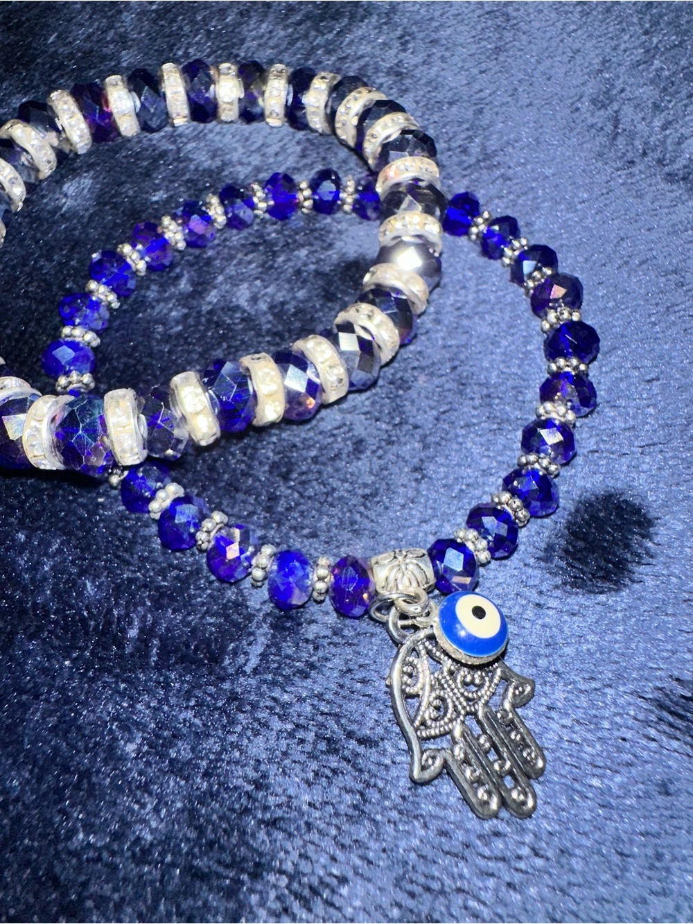 Hamsa Hand Blue stretchy Beaded Bracelet Set